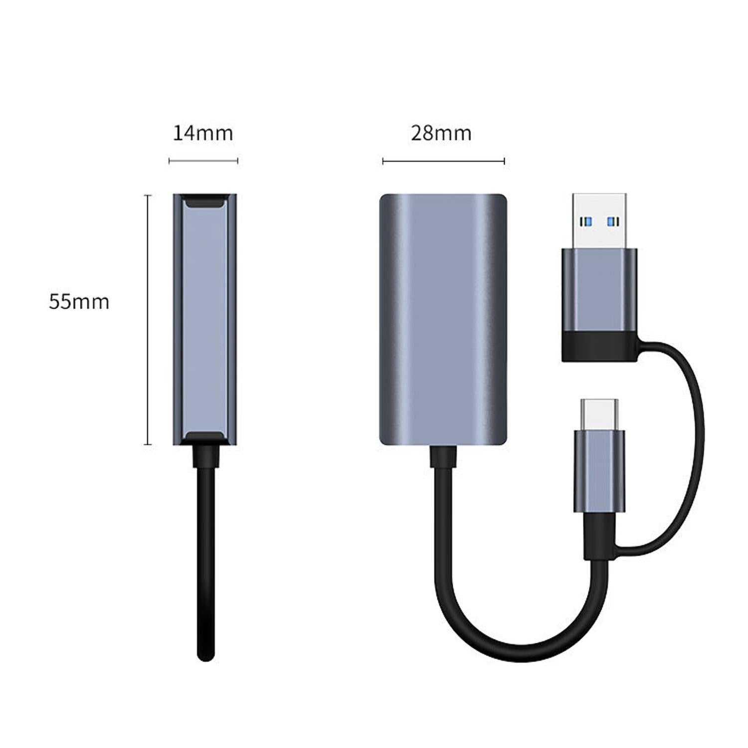 NÖRDIC USB-A og C 3.1 til Giga Ethernet nettverksadapter USB-A og USB-C Space Grey Aluminium RTL8153
