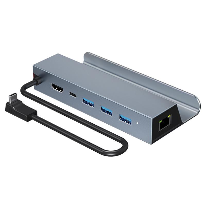 NÖRDIC USB-C 1 til 6 dokkingstasjon for Steam Deck, HDMI 2.0 4k60Hz, RJ45, USB-A 3.0 5 Gbps, 100W USB-C PD