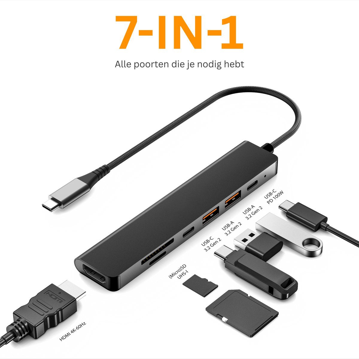 NÖRDIC USB-C 1 to 7 Docking Station 1xHDMI 4K60Hz 1xUSB-C PD 100W 3xUSB 10G 1xSD 1xMicroSD