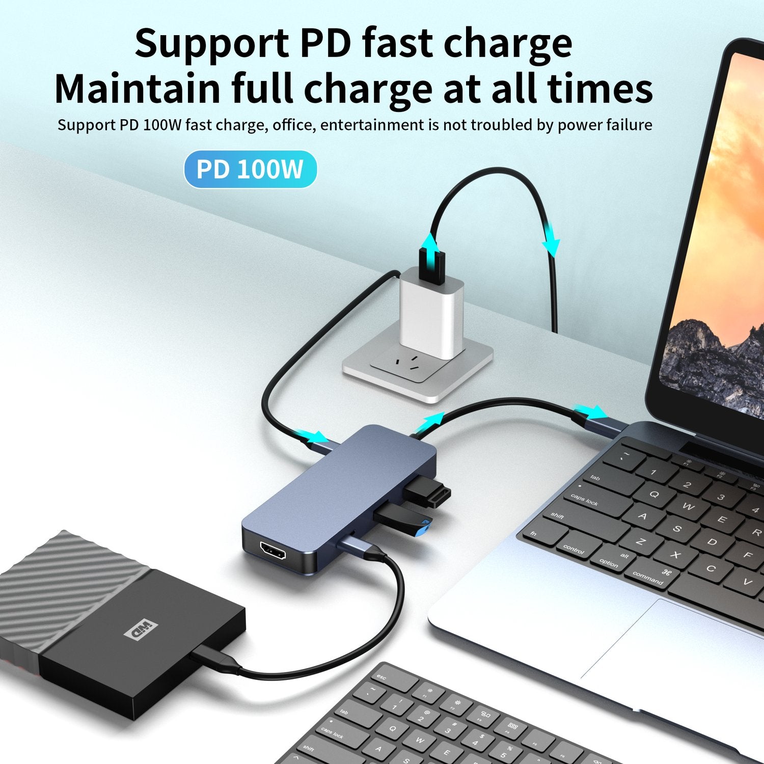 NÖRDIC USB-C 1 to 7 Docking Station 2xHDMI 1xDP 1xUSB-C PD 3xUSB