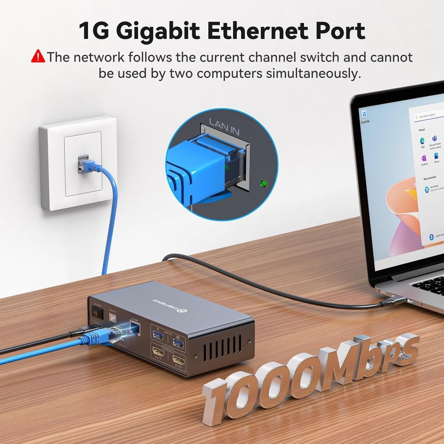 NÖRDIC USB-C Dokkingstasjon med KVM-switch 2 PC 2 skjermer 4K60Hz HDMI EDID 12-i-1 Gigabit Ethernet, kortleser, 5xUSB-A og USB-C