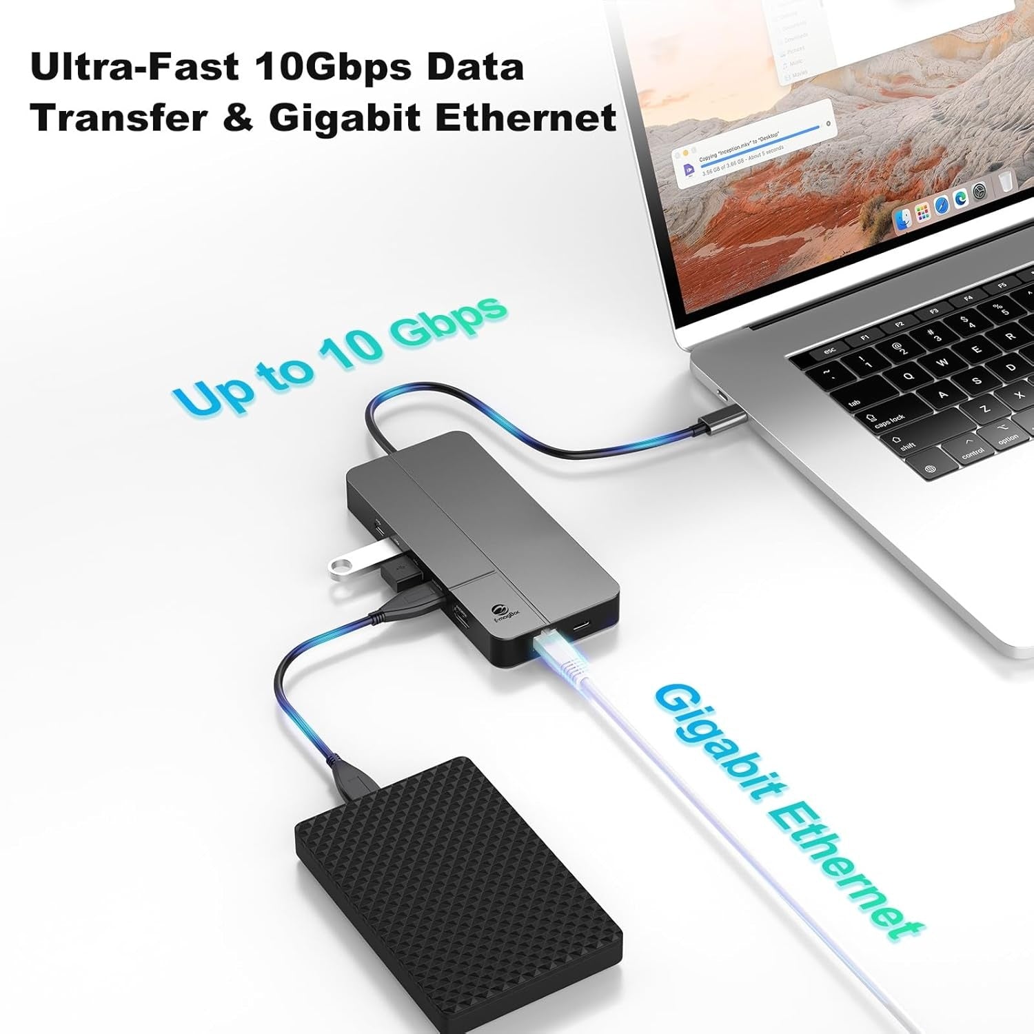 NÖRDIC USB-C Dockingstasjon 1 til 10 med 2xHDMI 4K60Hz 1xPD100W 1xRJ45 GigaLan 1xSD/MicroSD 2xUSB-A 1xUSB-C 1xAudio støtte MacBook M1, M2, M3, og M4