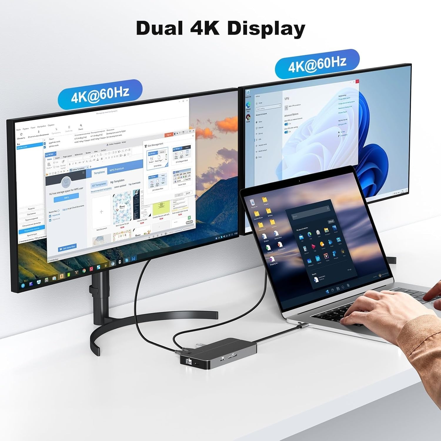 NÖRDIC USB-C Dockingstasjon 1 til 10 med 2xHDMI 4K60Hz 1xPD100W 1xRJ45 GigaLan 1xSD/MicroSD 2xUSB-A 1xUSB-C 1xAudio støtte MacBook M1, M2, M3, og M4