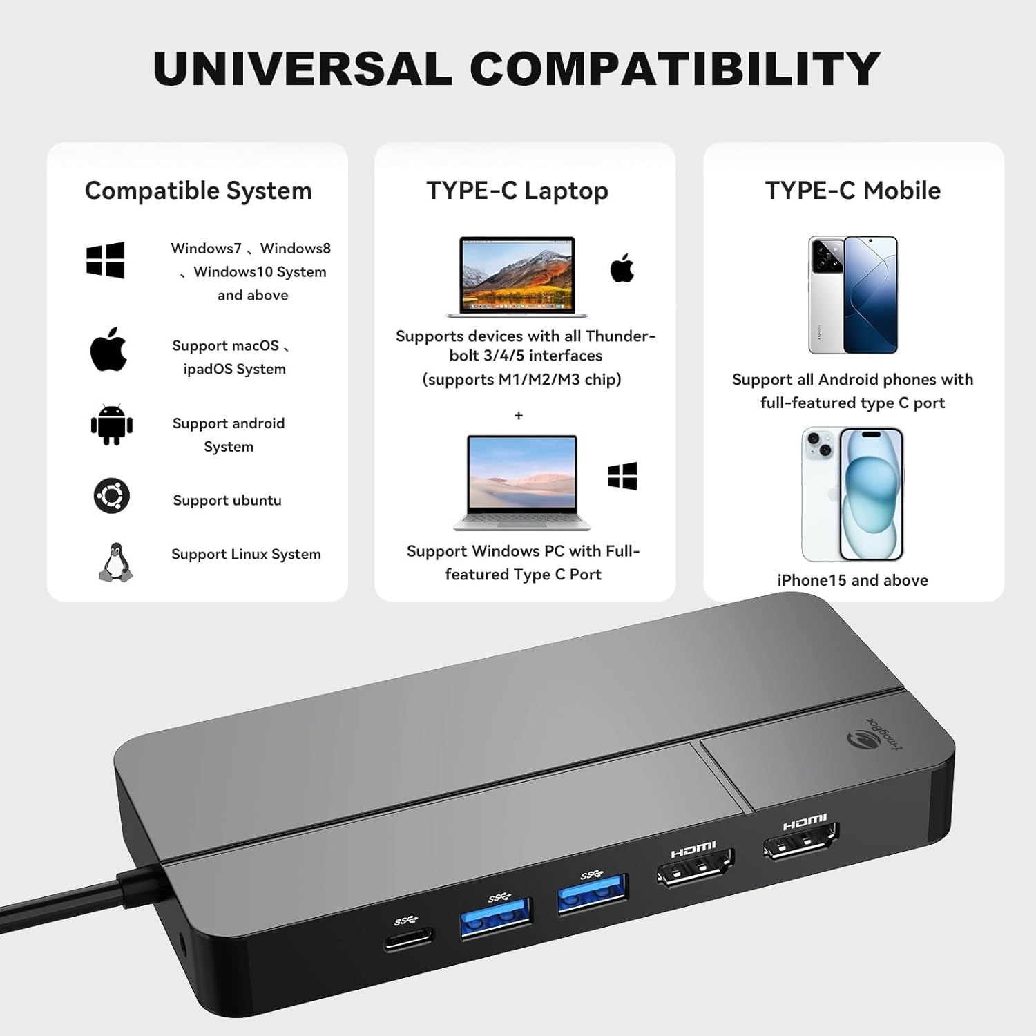 NÖRDIC USB-C Dockingstasjon 1 til 10 med 2xHDMI 4K60Hz 1xPD100W 1xRJ45 GigaLan 1xSD/MicroSD 2xUSB-A 1xUSB-C 1xAudio støtte MacBook M1, M2, M3, og M4