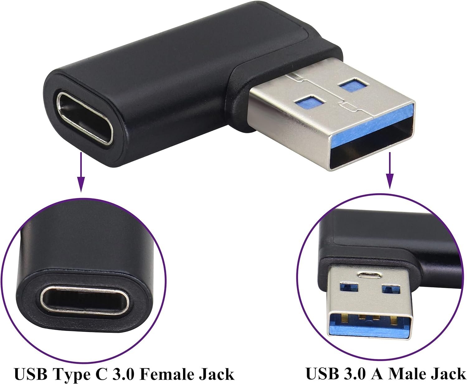 NÖRDIC USB-C hunn til USB-A hannvinklet adapter 90 grader