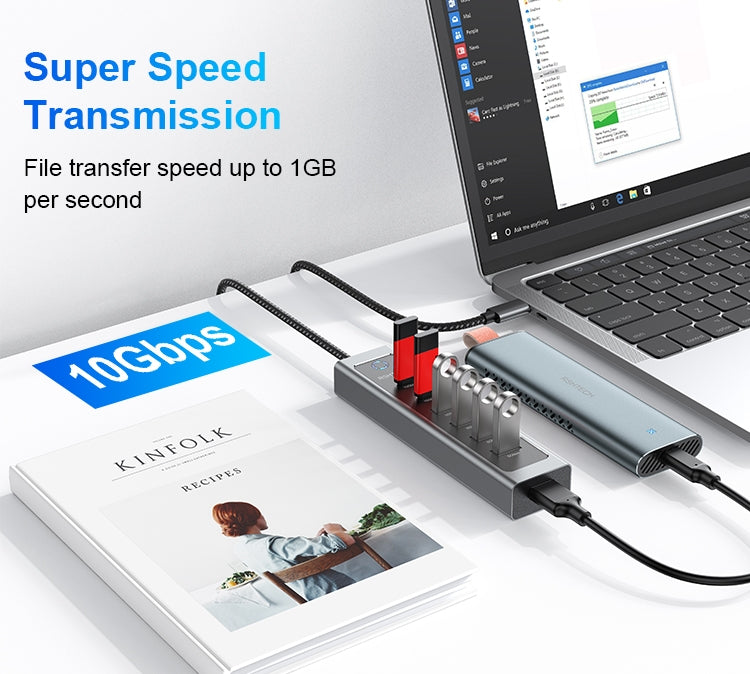 NÖRDIC USB-C Hub 2xUSB-C 10G 1xUSB-A 10G 4xUSB-C 5G 60cm cable