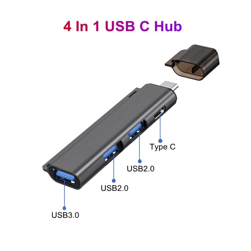 NÖRDIC 4-porters USB-C Hub 2xUSB-A 2.0, 1xUSB-A 3.1, 1xUSB-C 3.1