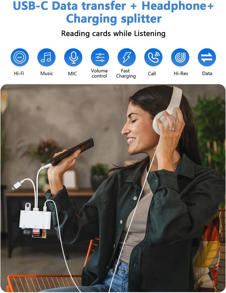 NÖRDIC USB-C/Lightning-kortleser 5-spors CF, SD, MicroSD, MS, XD 1xUSB-A 1xUSB-C UHS-I