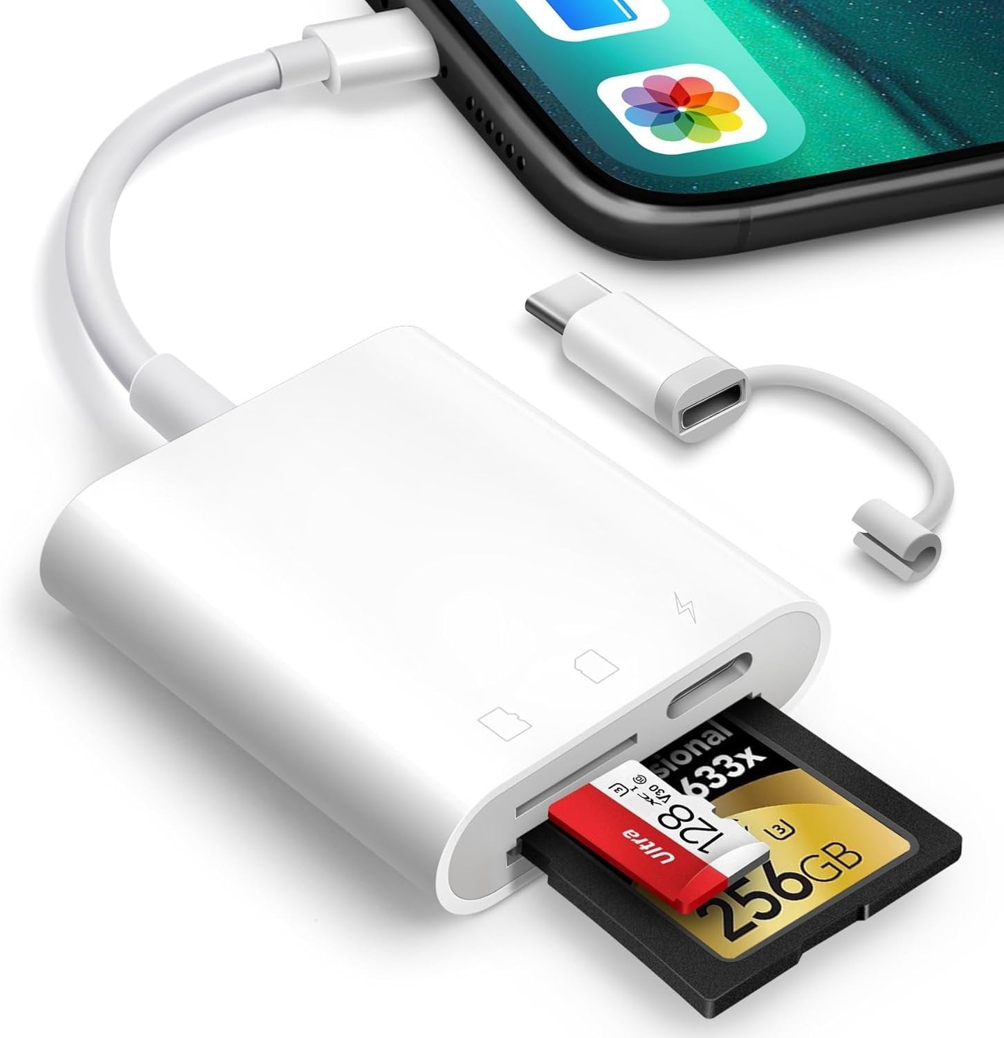 NÖRDIC USB-C, Lightning-kortleser 2 spor SD, MicroSD 1xUSB-C Lading PD30W UHS-I