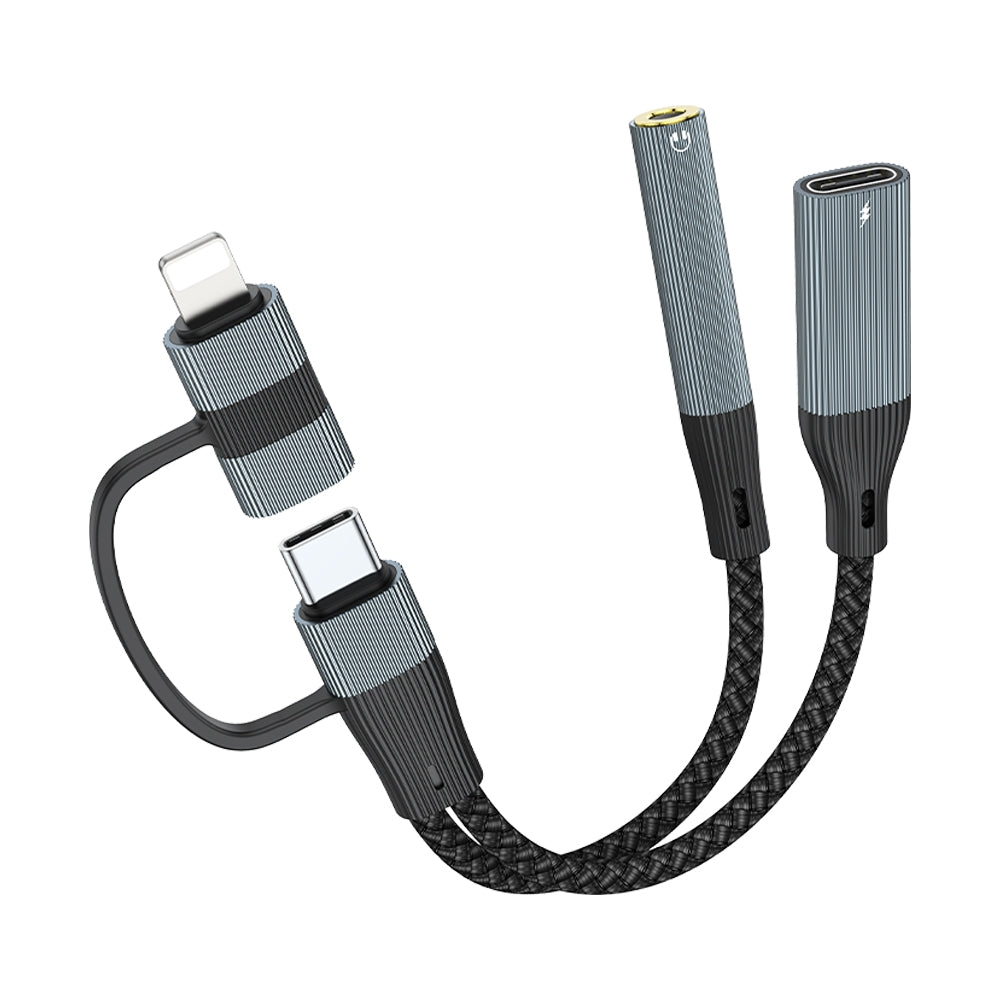 NÖRDIC USB-C+Lightning til lyd 3,5 mm PD60W USB-C 15 cm