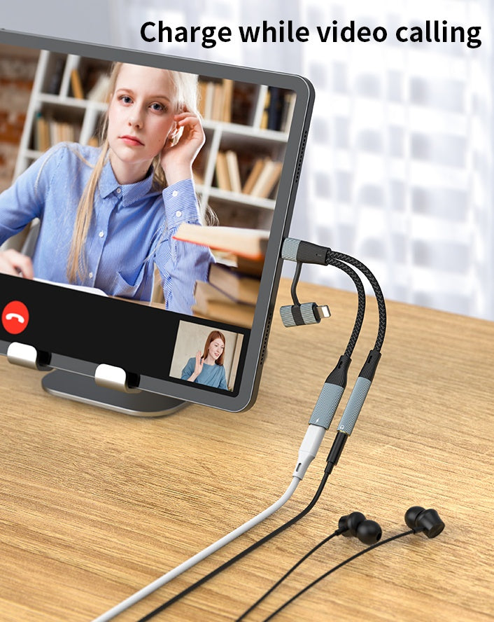 NÖRDIC USB-C+Lightning til lyd 3,5 mm PD60W USB-C 15 cm