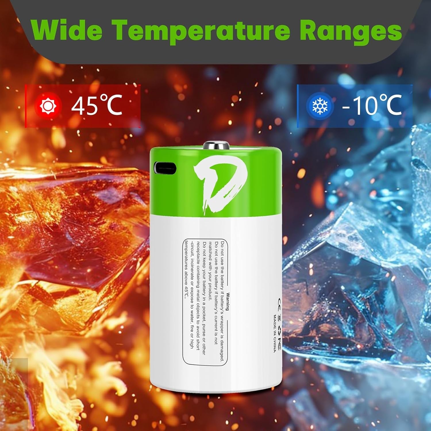 NÖRDIC USB-C Rechargeable D batteries 2-pack 1.5V LR20