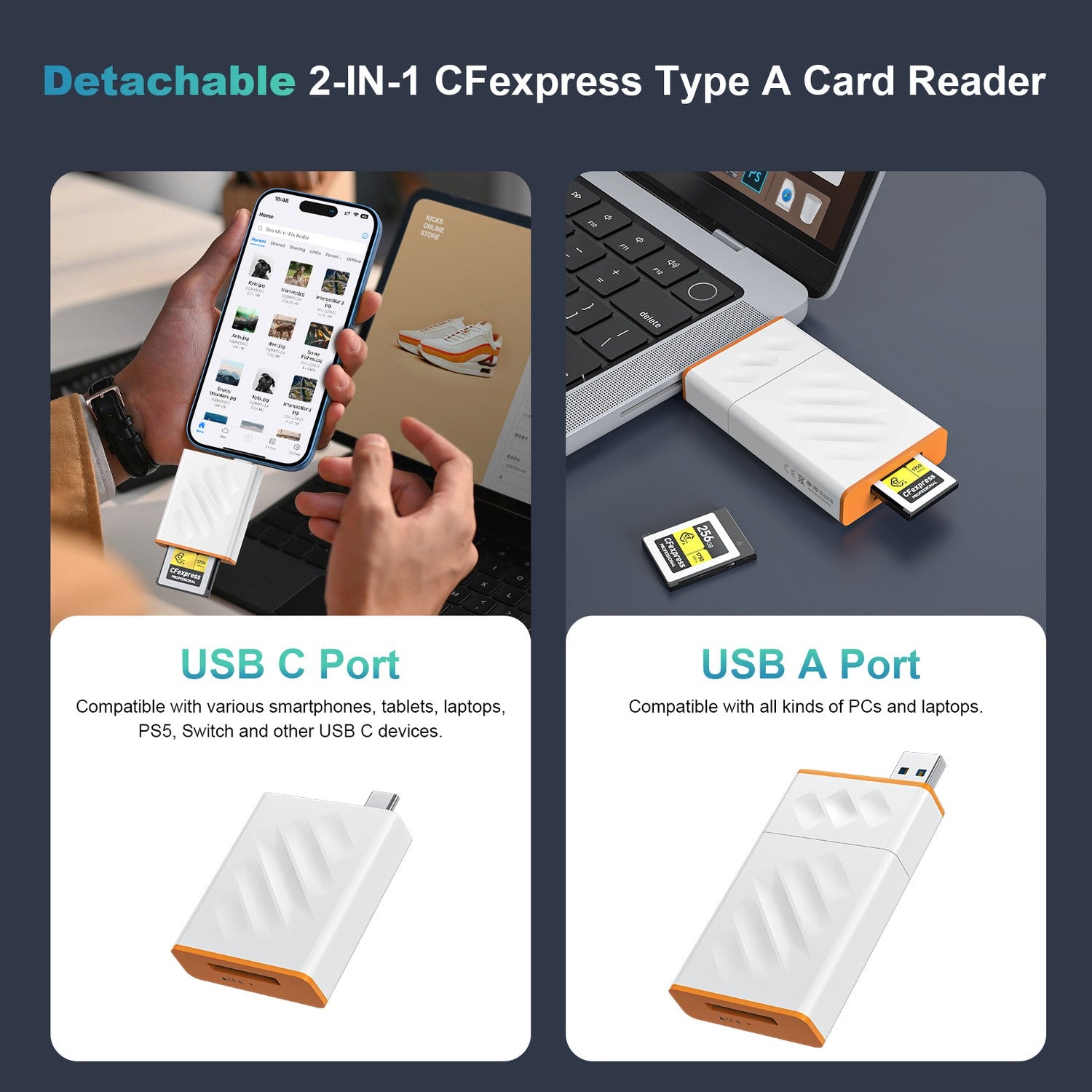 NÖRDIC USB-A, USB-C 3.0 Kortleser CFexpress Type A UHS-I