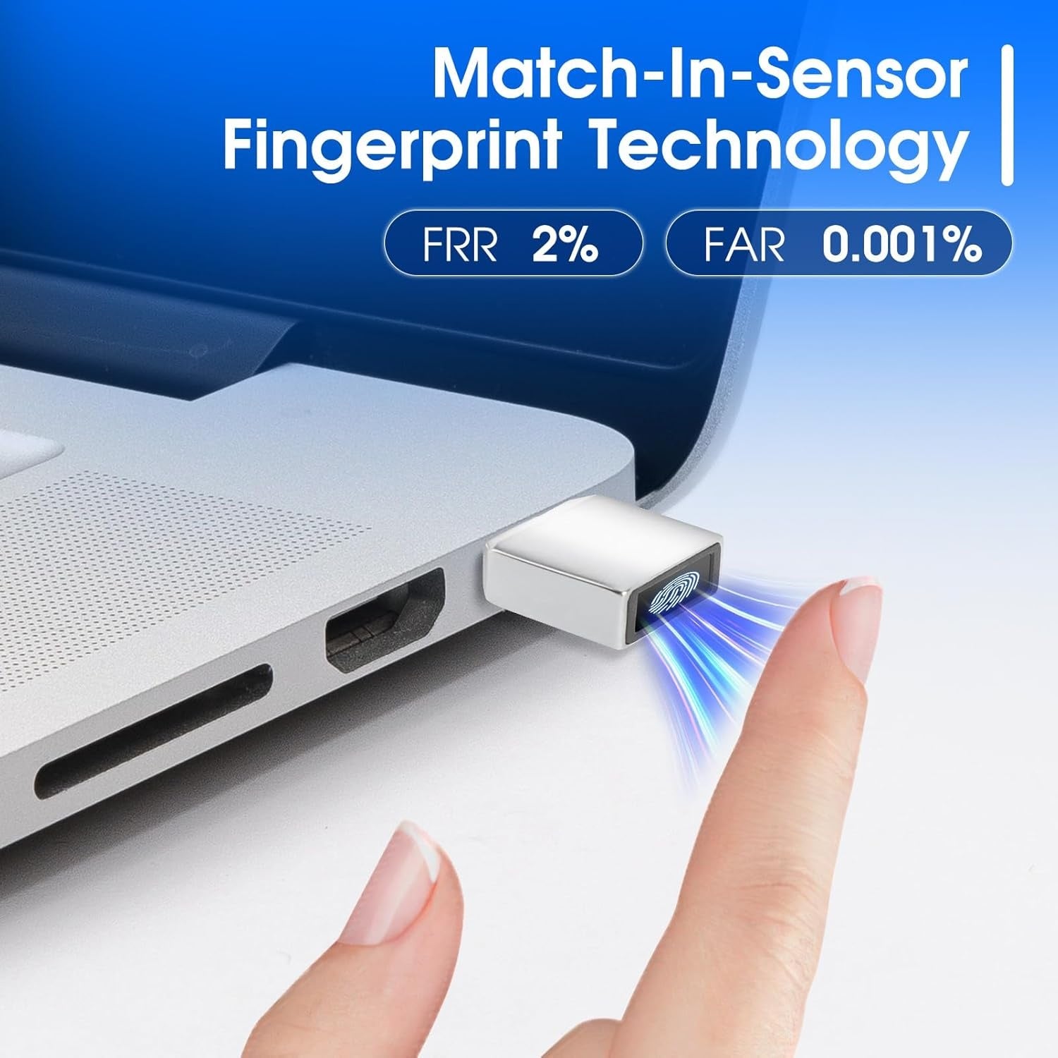 NÖRDIC USB-C Windows Hello Fingeravtrykksleser for Windows 11/10, Sikkerhetsenhet for pålogging på PC og bærbar PC, Raskt og sikkert lås