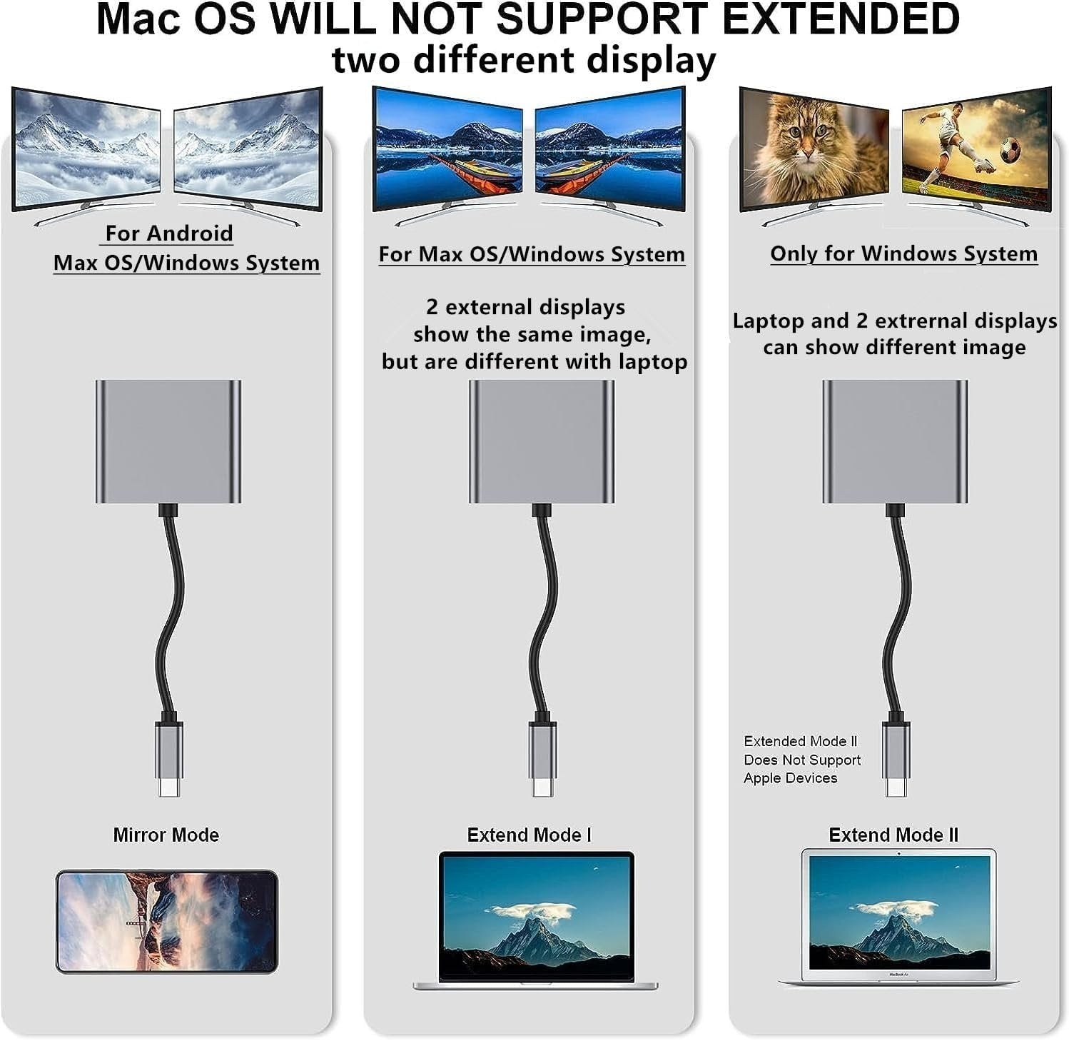 NÖRDIC USB-C-adapter for doble HDMI-skjermer, 4K 60Hz, Windows, MacOS, Android