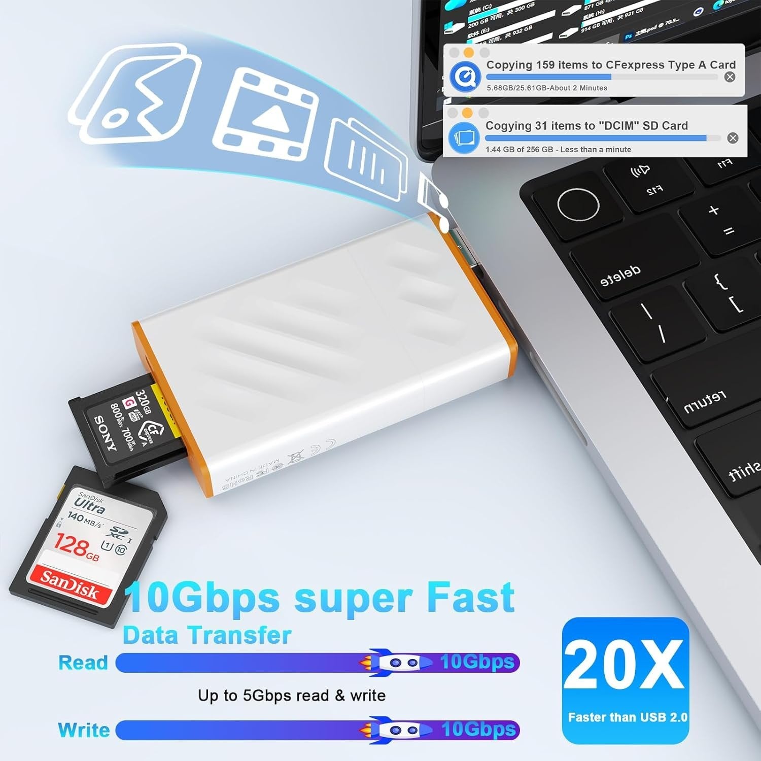 NÖRDIC USB-A, USB-C 3.0 Kortleser 2 Slot CFexpress Type A, SD3.0 UHS-I