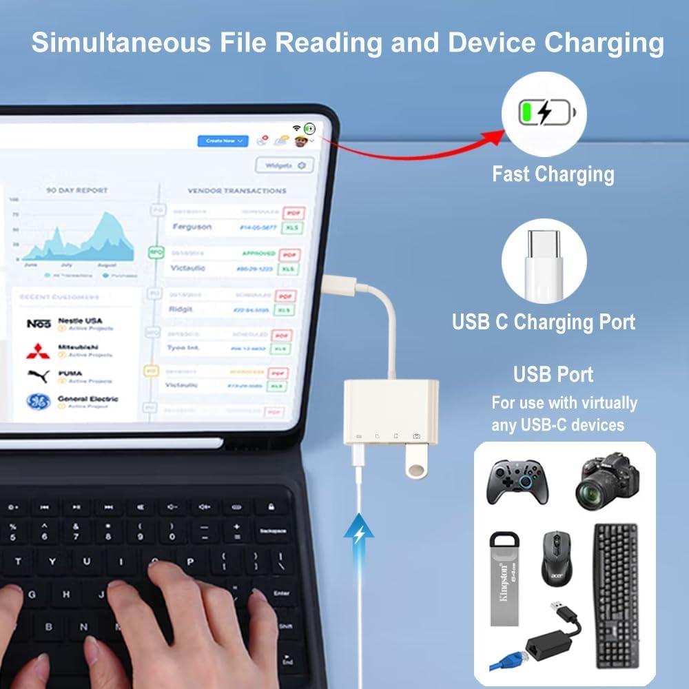 NÖRDIC USB-C kortleser 2 spor SD, MicroSD 1xUSB-A 1xUSB-C UHS-I