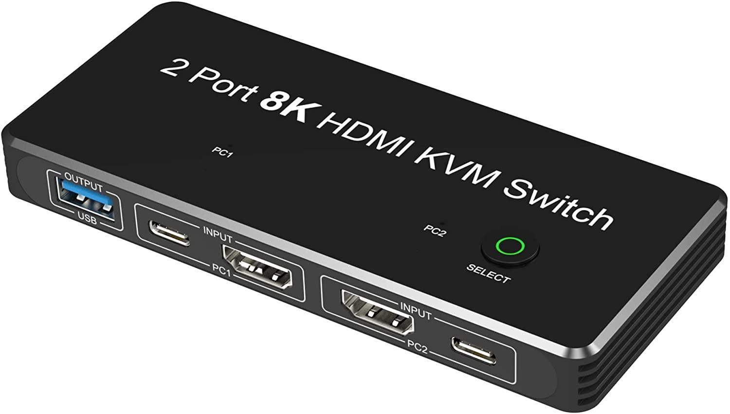 NÖRDIC HDMI 2.1 8K60Hz KVM-svitsj 2 til 1 HDCP2.3 HDR10 med 4xUSB-A-utgang