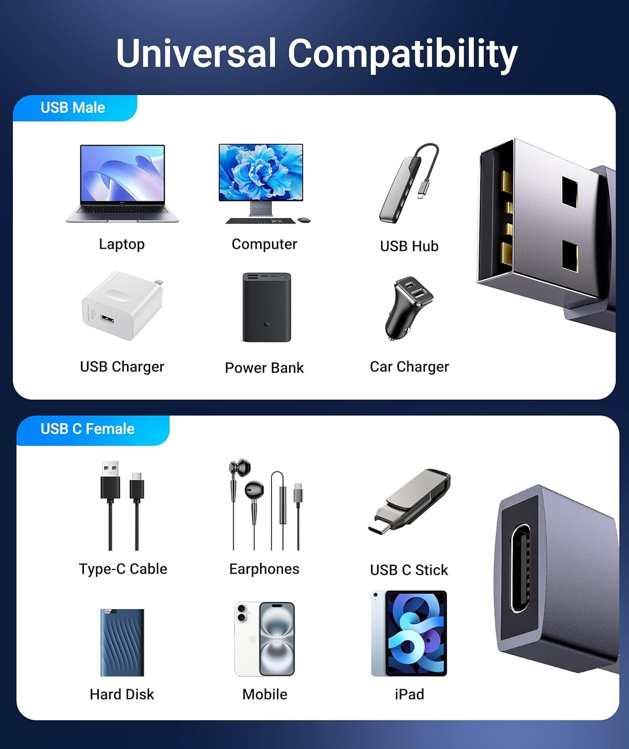 NÖRDIC USB C til OTG USB En mini adapter metall grå