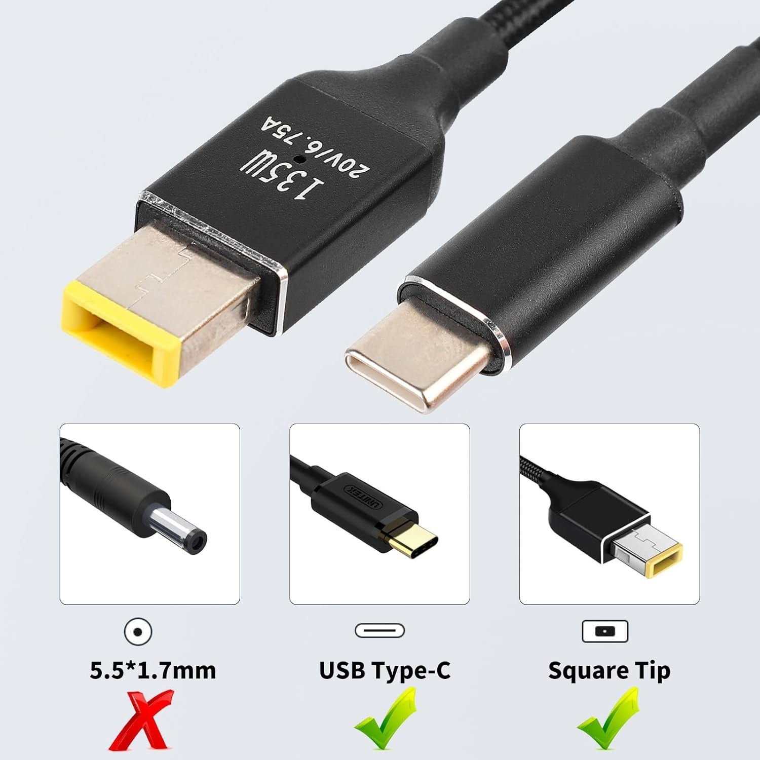 NÖRDIC USB-C till Lenovo Yellow Square kabel 135W 2m
