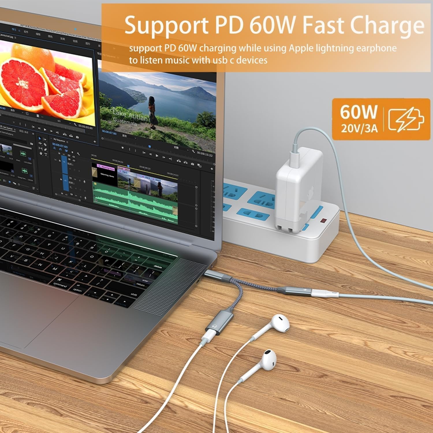 NÖRDIC USB-C til Lightning AUDIO og PD60W lading
