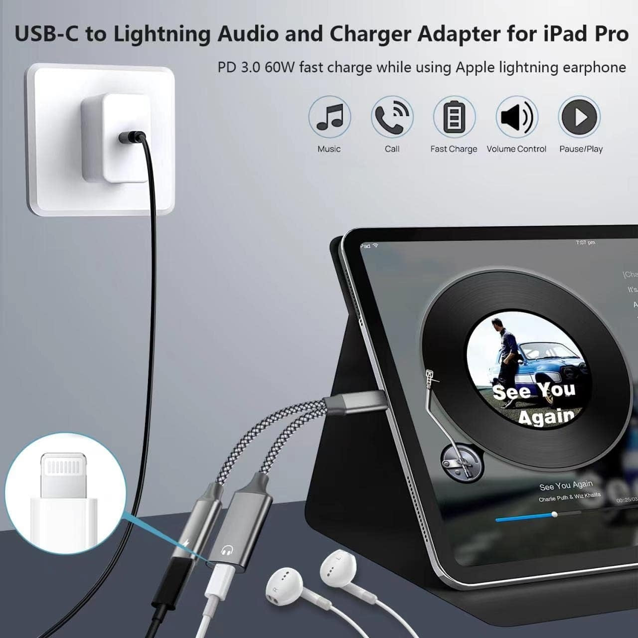 NÖRDIC USB-C til Lightning AUDIO og PD60W lading