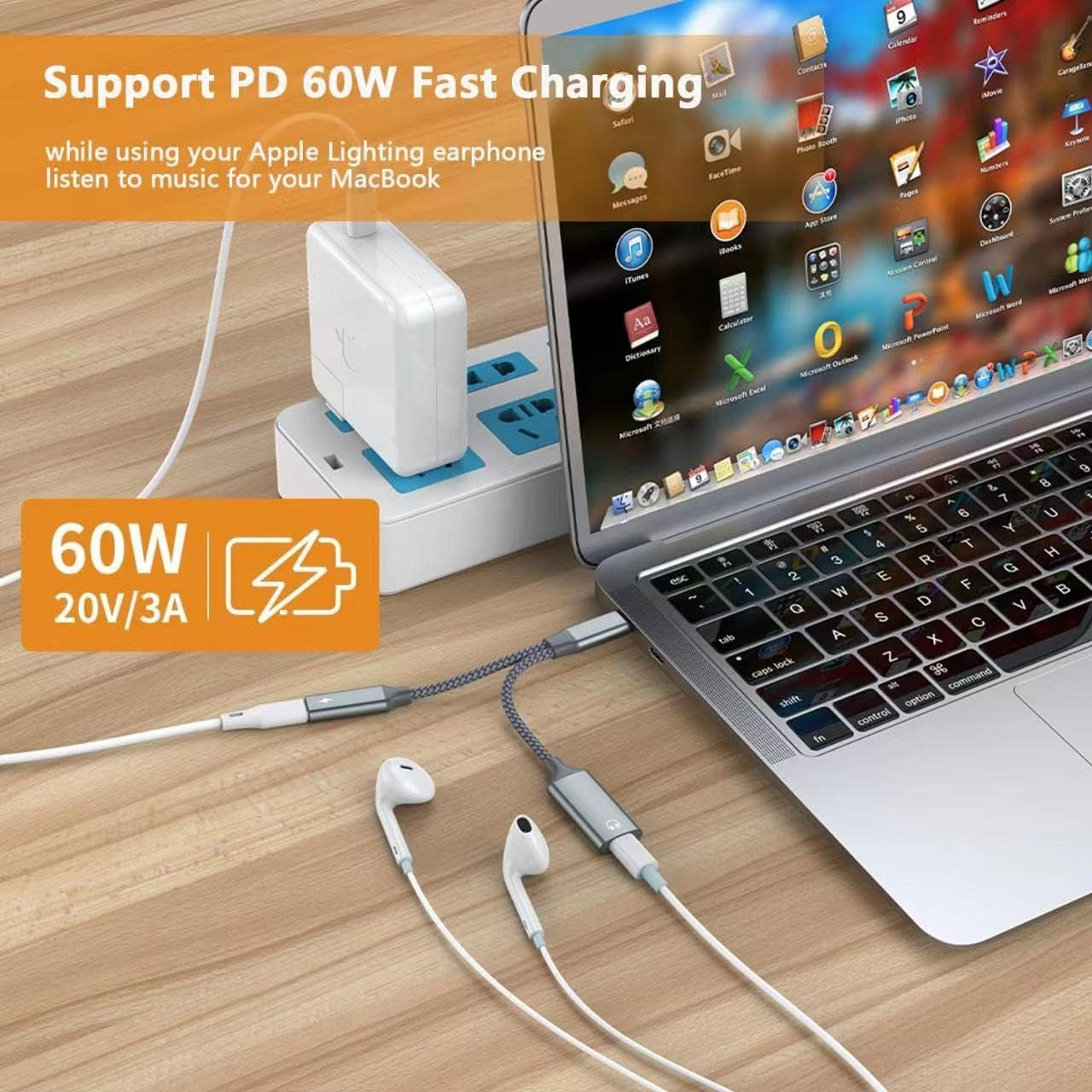 NÖRDIC USB-C til Lightning AUDIO og PD60W lading