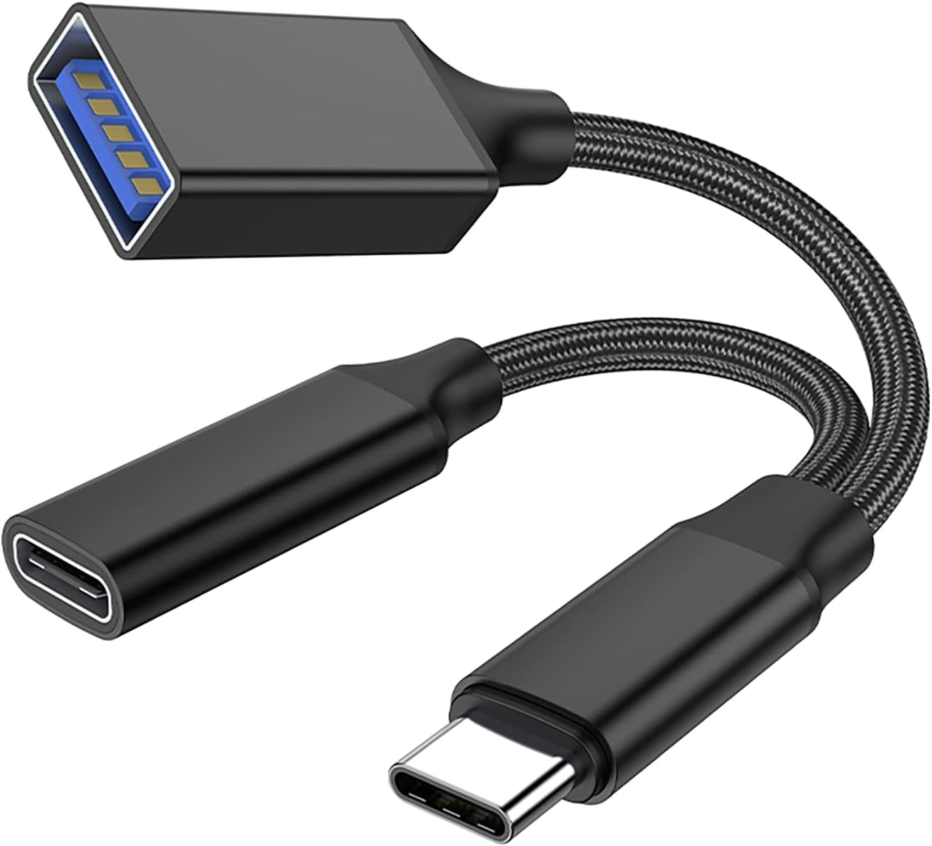 NÖRDIC USB-C til USB-A og USB-C PD60W ladeadapter 13 cm