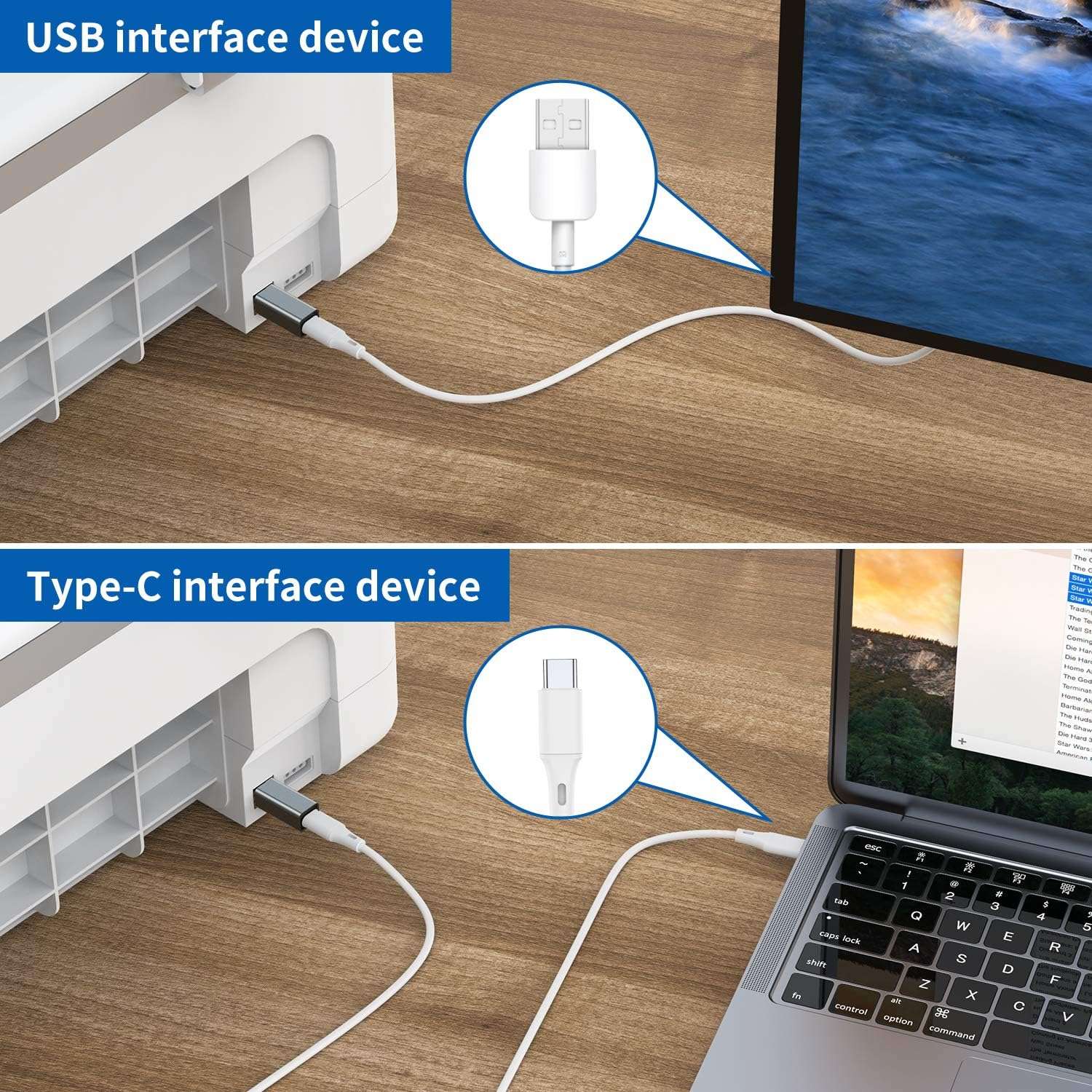 NÖRDIC USB-C til USB B-adapter for skrivere og MIDI-enheter Støtter datasynkronisering