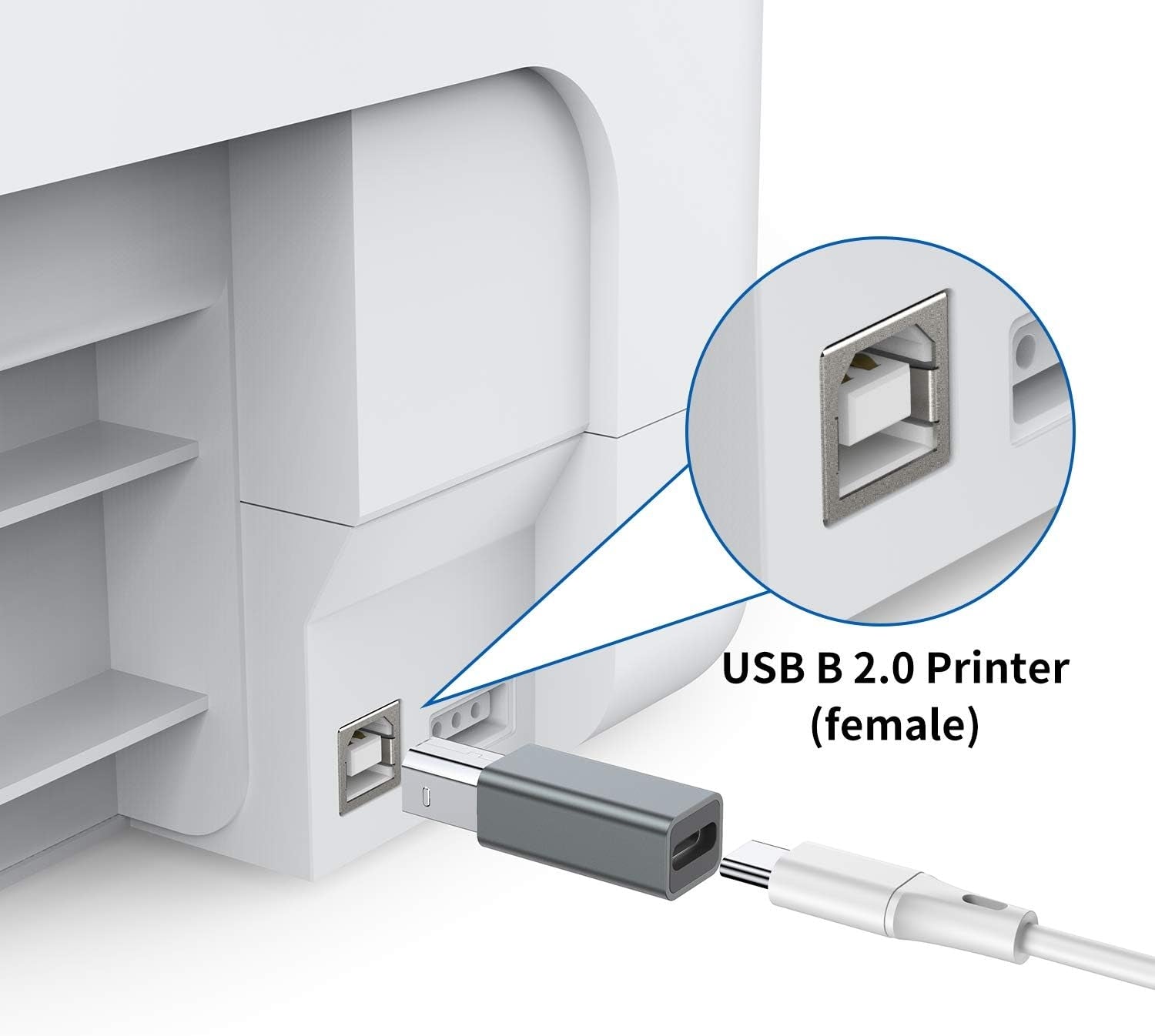 NÖRDIC USB-C til USB B-adapter for skrivere og MIDI-enheter Støtter datasynkronisering