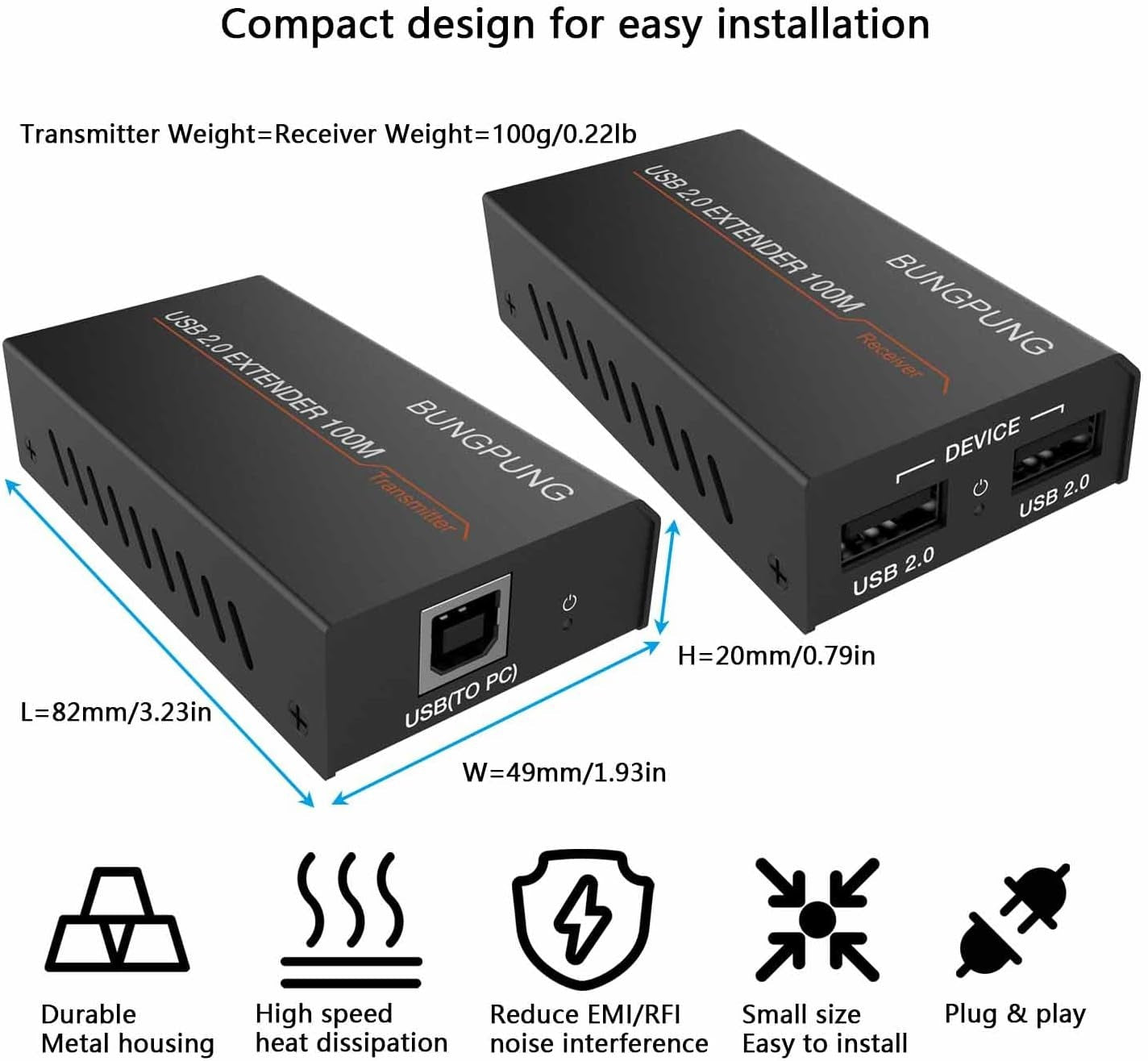 NÖRDIC USB-Forlenger Splitter 1 til 2 CAT6 100m