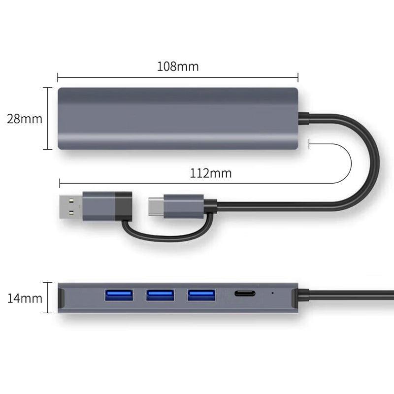 NÖRDIC USB Hub USB-C eller A til 3xUSB-A 3.0 1xUSB-C 5Gbps 1xRJ45 Giga LAN