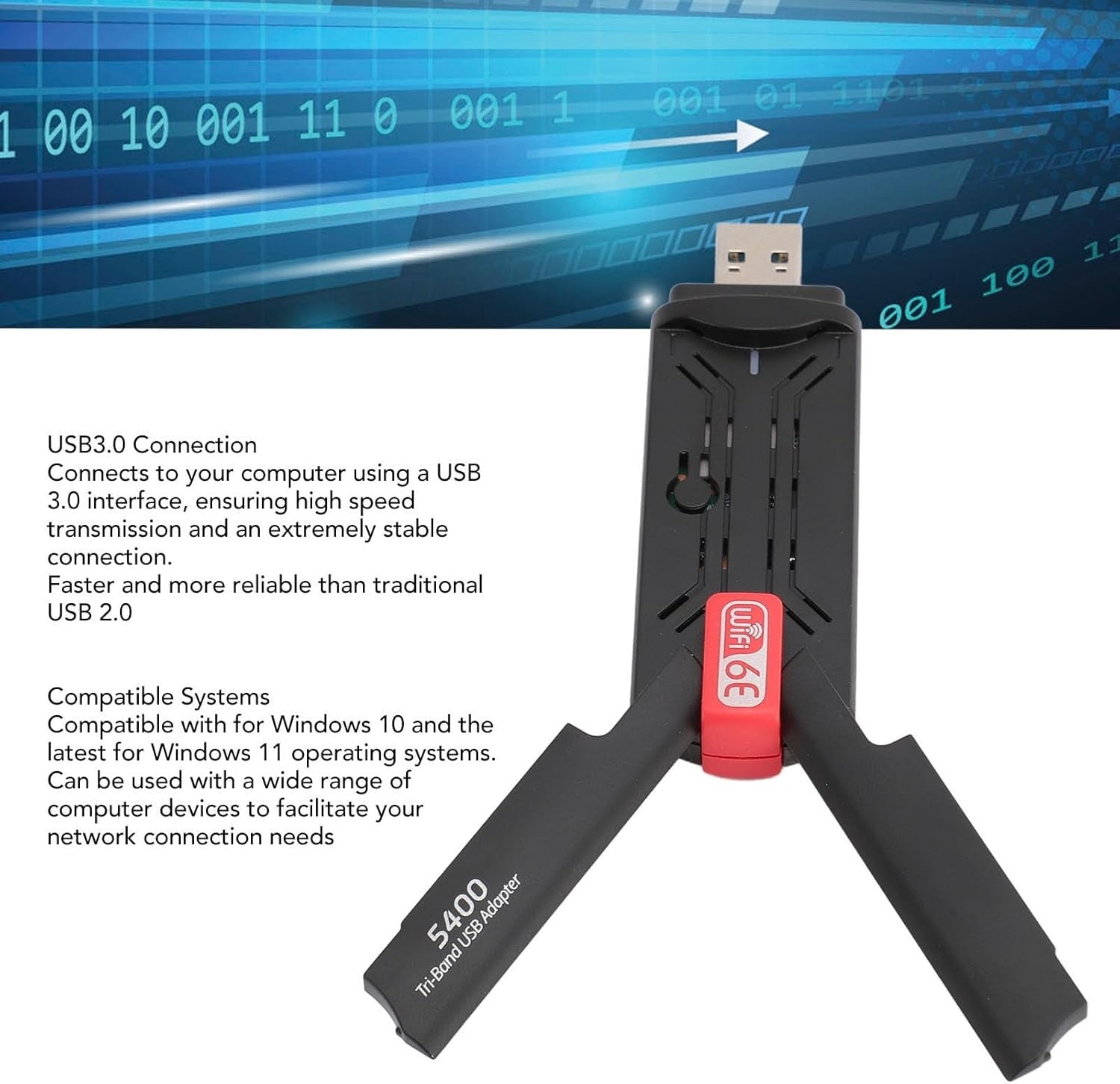 NÖRDIC USB-A WiFi-adapter, 5400 Mbps høyhastighet stabil USB3.0 trådløs nettverksadapter WiFi 6E, bærbar for stasjonær PC