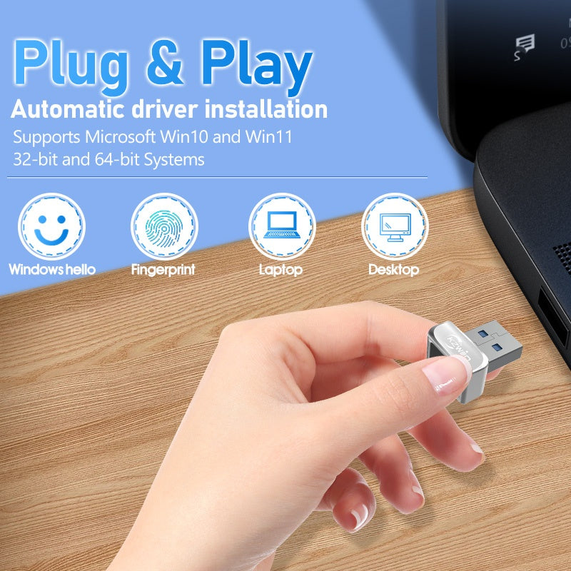 NÖRDIC USB Windows Hello Fingeravtrykksleser for Windows 11/10, Sikkerhetsenhet for pålogging på datamaskiner, Sikkerhetslås