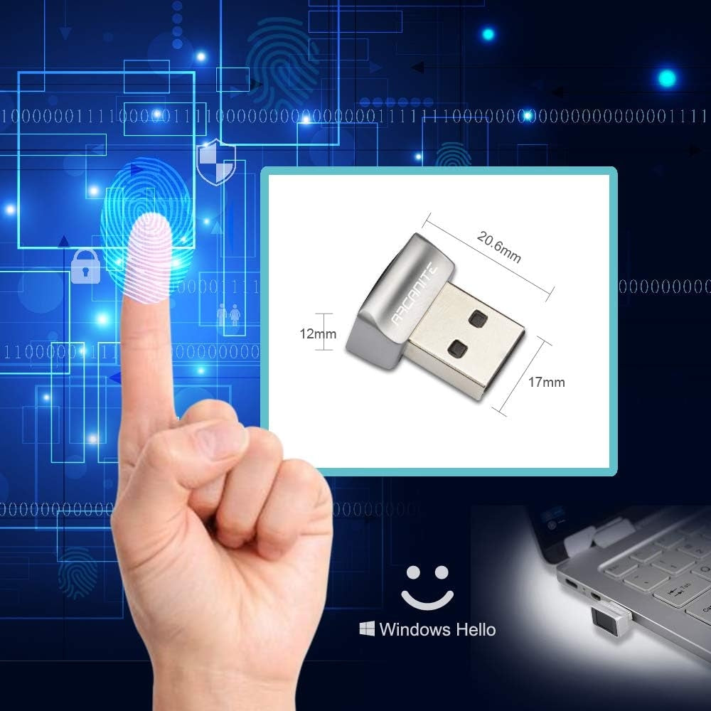 NÖRDIC USB Windows Hello Fingeravtrykksleser for Windows 11/10, Sikkerhetsenhet for pålogging på datamaskiner, Sikkerhetslås