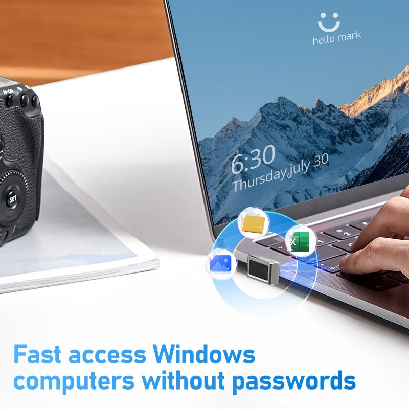 NÖRDIC USB Windows Hello Fingeravtrykksleser for Windows 11/10, Sikkerhetsenhet for pålogging på datamaskiner, Sikkerhetslås