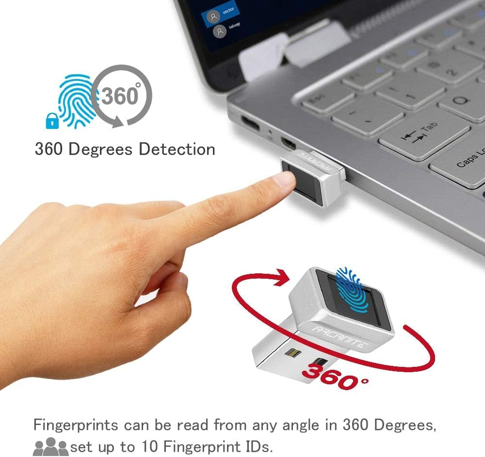 NÖRDIC USB Windows Hello Fingeravtrykksleser for Windows 11/10, Sikkerhetsenhet for pålogging på datamaskiner, Sikkerhetslås