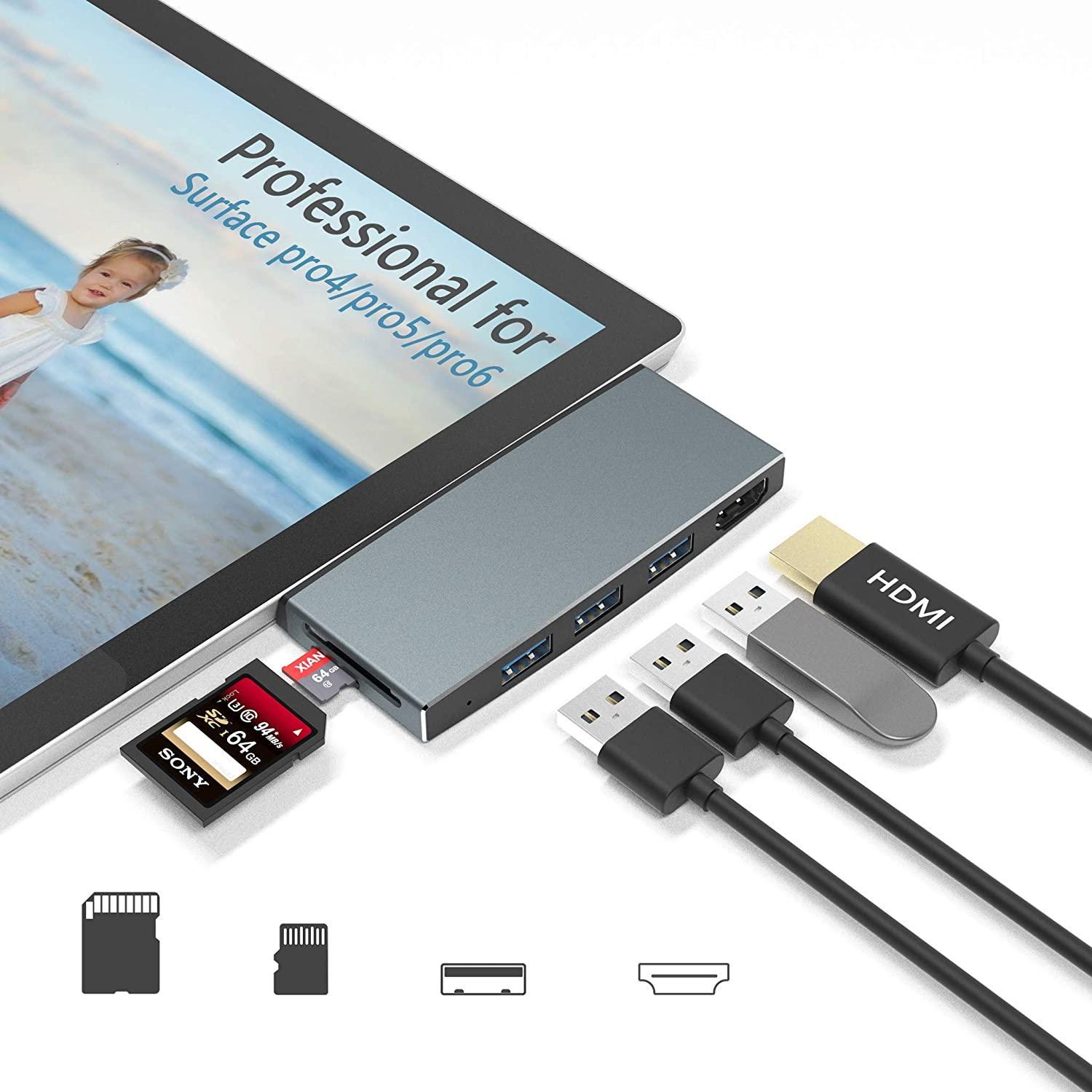 NÖRDIC USB-dokkingstasjon for MicroSoft Surface 1xHDMI4k30Hz 3xUSB-A 5Gbps og 1xTF og 1xSD