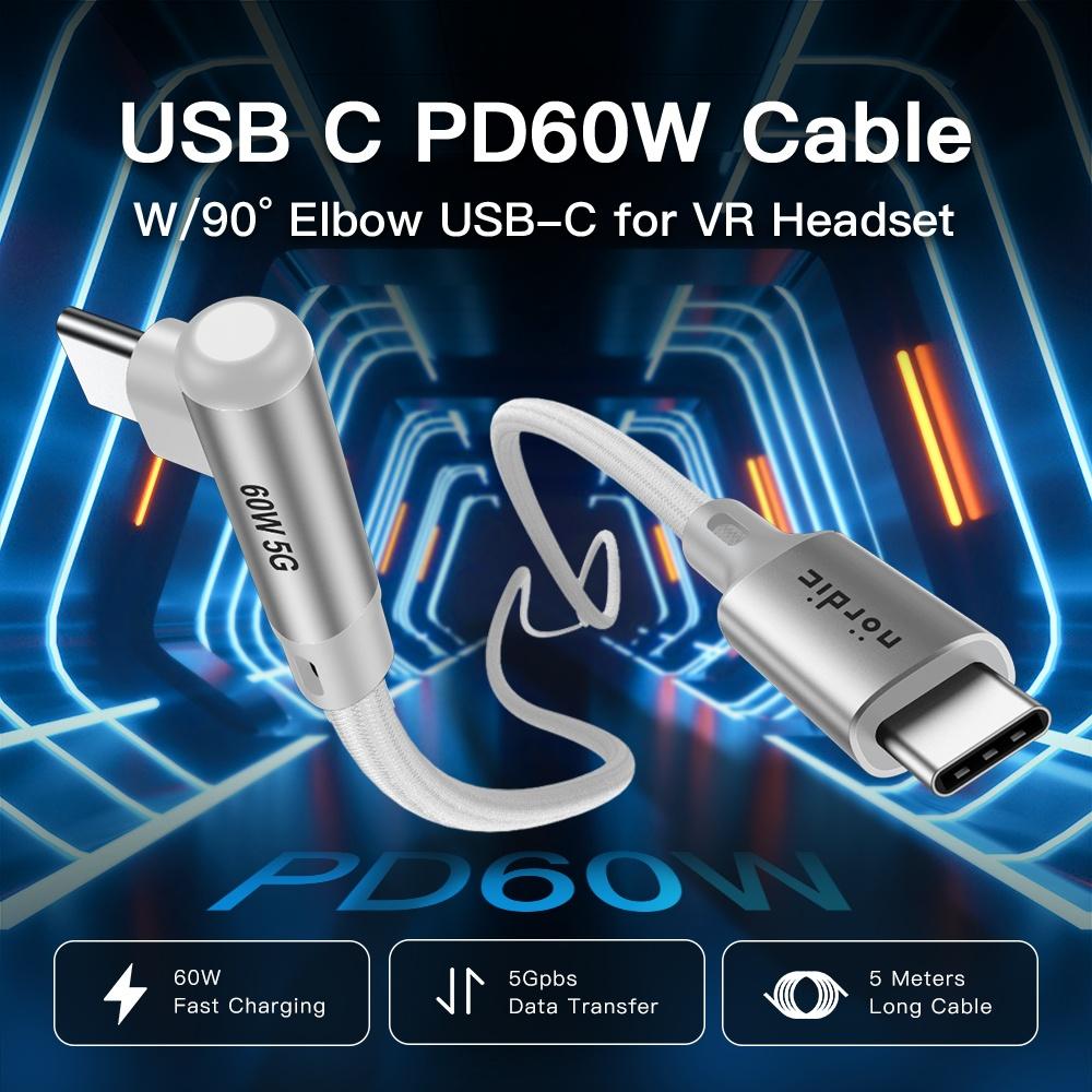 NÖRDIC VR Link-kabel 5m USB3.2 Gen1 USB-C til C 5Gbps 3A Hurtiglading Quest 2 Super Speed USB Link-kabel Hvit