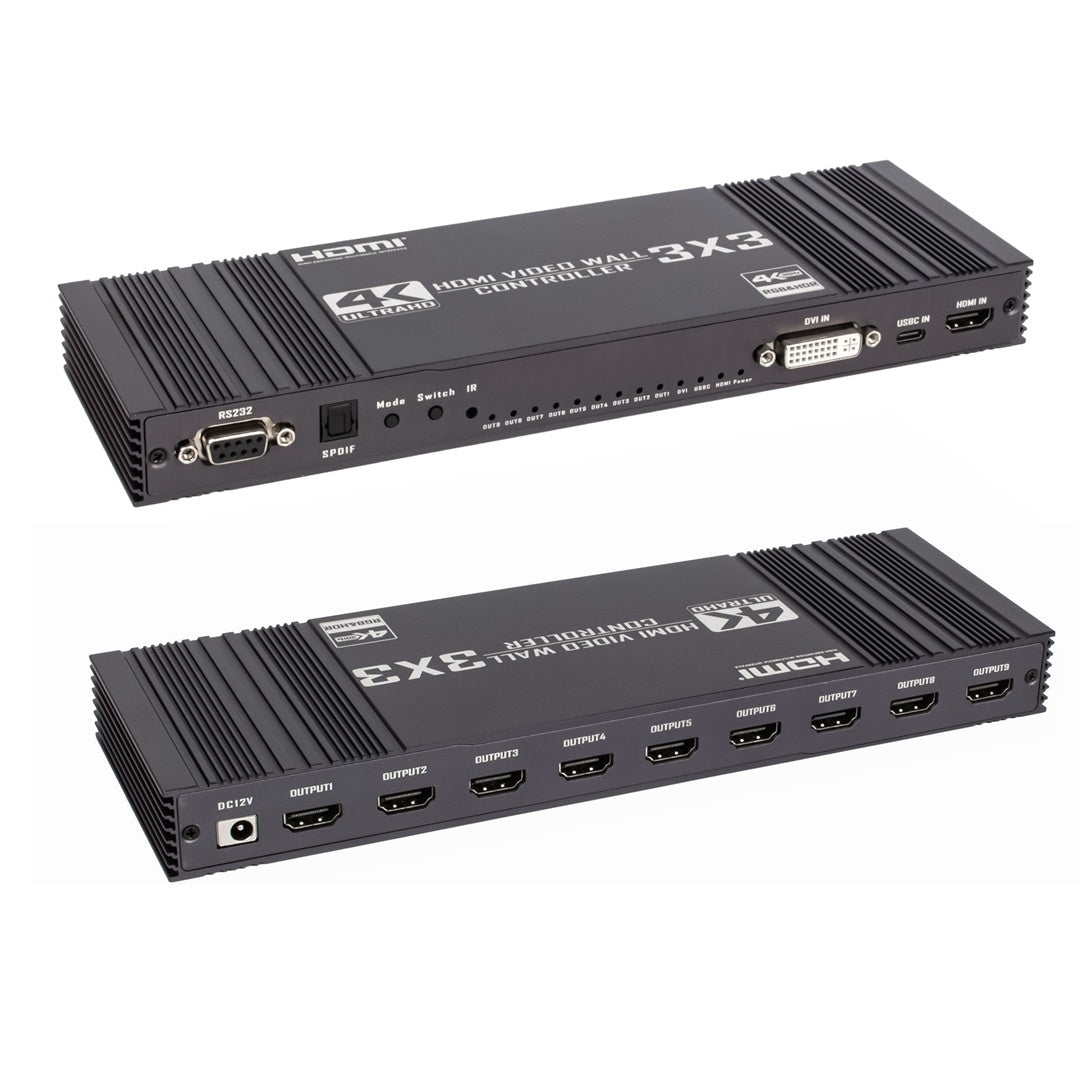 NÖRDIC Video Wall Controller 3x3, TV Wall Processor, 4K@30Hz HDMI Multi-Screen Splicing Processor with HDMI+DVI+USB C Input