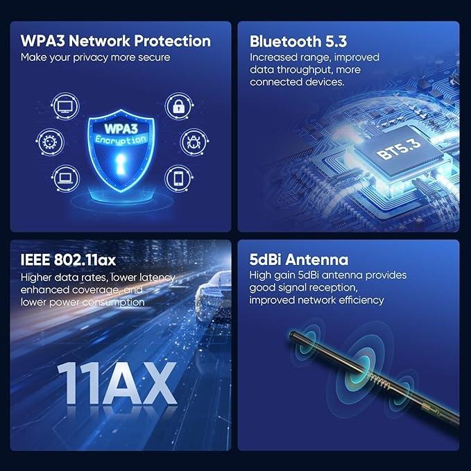 NÖRDIC WIFI6 Bluetooth 5.3 trådløs adapter Dual Band 2.4/5.8GHz