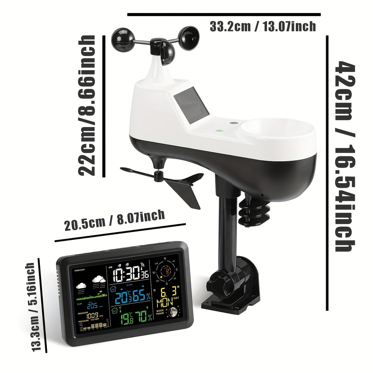 NÖRDIC Weather station rainfall, airpressure 7.5" monitor