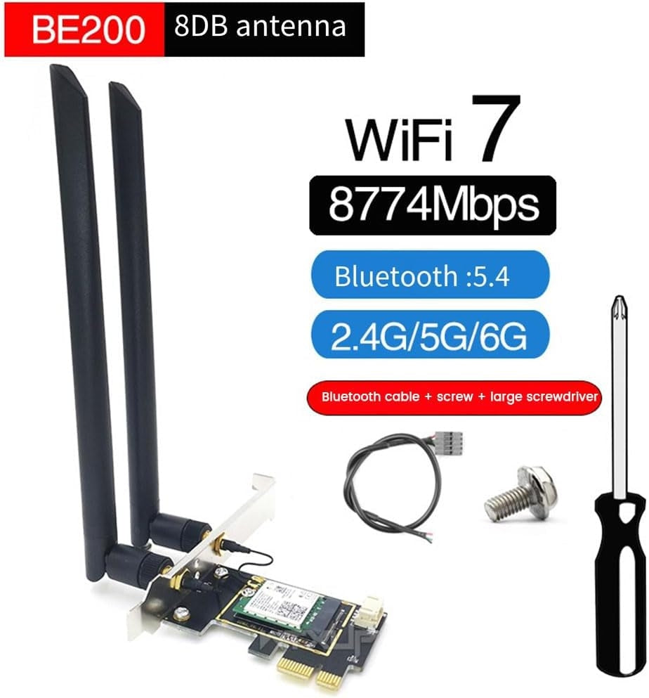 NÖRDIC WiFi 7 PCIe x1 trådløst nettverkskort med Intel BE200-chipset, 8800 Mbps, Bluetooth 5.4