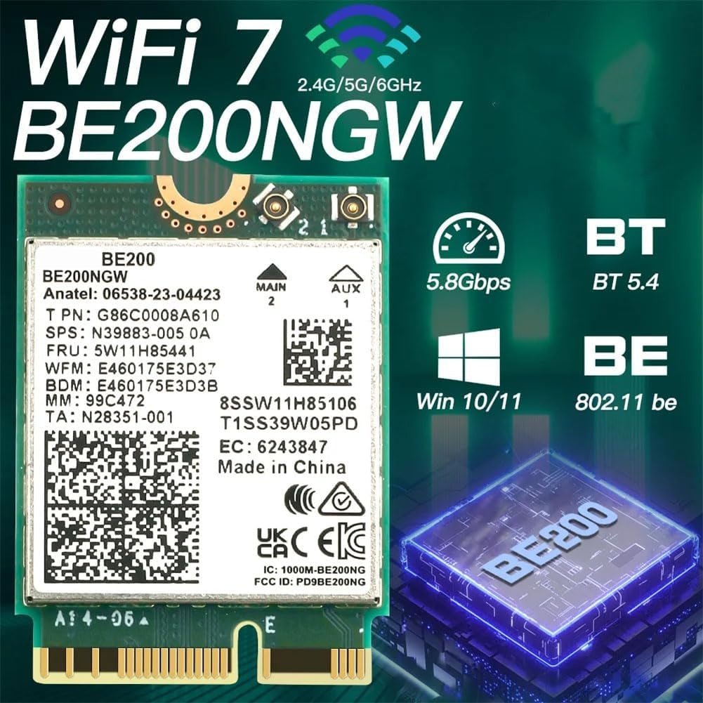 NÖRDIC WiFi 7 PCIe x1 trådløst nettverkskort med Intel BE200-chipset, 8800 Mbps, Bluetooth 5.4