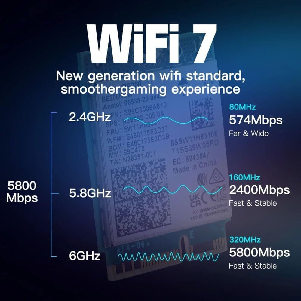 NÖRDIC WiFi 7 PCIe x1 trådløst nettverkskort med Intel BE200-chipset, 8800 Mbps, Bluetooth 5.4