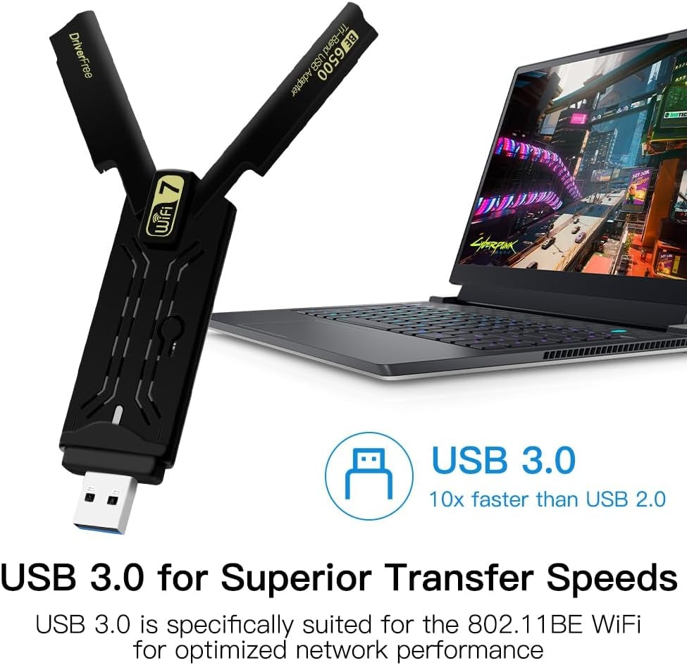 NÖRDIC WiFi 7 USB 3.0 trådløs adapter med tri-band og høy hastighet for stasjonære og bærbare PC-er, Windows 10/11, Plug & Play