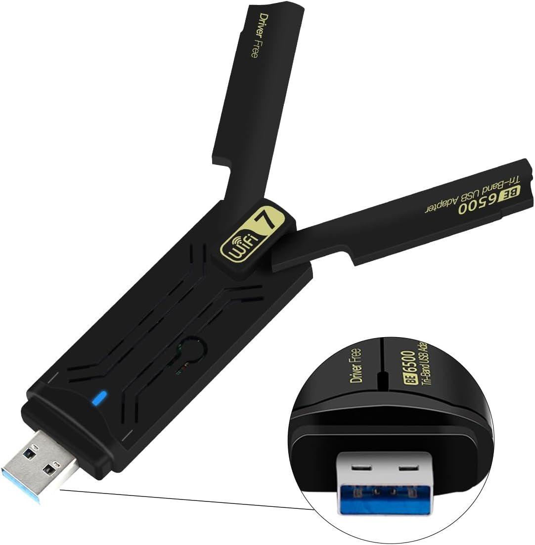 NÖRDIC WiFi 7 USB 3.0 trådløs adapter med tri-band og høy hastighet for stasjonære og bærbare PC-er, Windows 10/11, Plug & Play
