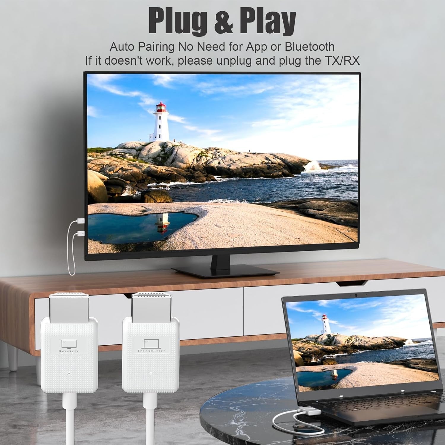 NÖRDIC Trådløs HDMI Extender Sender og Mottaker Sett, 30m 1080p Støtte 5GHz