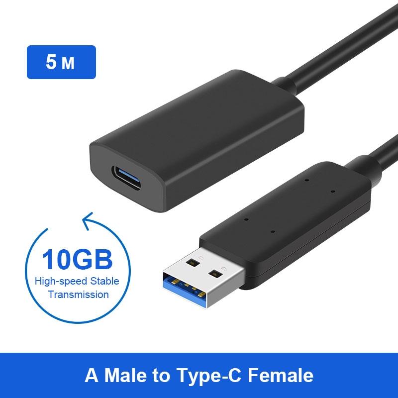 NÖRDIC aktiv 5m USB 3.2 Gen 2 SuperSpeed 10 Gbps Forlengelseskabel USB-A hann til USB-C hunn