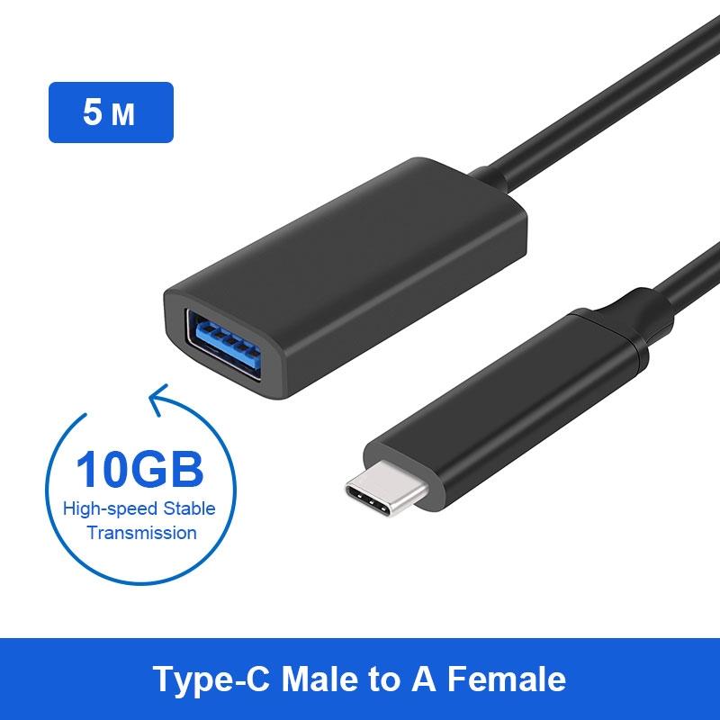 NÖRDIC aktiv 5m USB 3.2 Gen 2 SuperSpeed 10 Gbps Forlengelseskabel USB-C hann til USB-A hunn